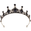 Nahaufnahme der gotischen Braut-Tiara mit schwarzen Strasssteinen und Bronzefiligran - Antikbronze Mit Schwarzen Strasssteinen (H1147)