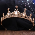 Close-up of champagne gold bridal crown featuring central oval rhinestone and hand-set crystals - KC Gold With Smoky Yellow Rhinestones (H1147)