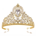 Dettaglio corona da sposa barocca dorata con cristallo a goccia e lavorazione in metallo - Imitazione Oro 18K Strass Bianco