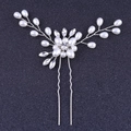 Dettaglio della forcina per capelli da sposa a forma di U con perle e strass lucidi - Stile Ramo di Fiori di Perle / Argento