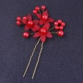 Handmade bridal hair pin with red resin flowers and gold pearls for wedding styling - Red