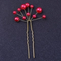 Forcina per capelli a U dorata con perle rosse per acconciature da sposa - Rosso
