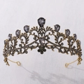 Corona da sposa barocca in finitura oro antico con cristalli grigio scuro - Oro Antico Strass Nero