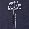 Forcina per capelli a U in argento con perle bianche per acconciature da sposa - Bianco