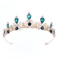 Eleganter goldener Braut-Tiara mit grünen Tropfensteinen und funkelnden Strasssteinen - Goldrahmen Mit Dunkelgrünem Edelstein (KC Olivgrün)