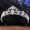 Close-up of silver bridal tiara featuring marquise rhinestones and classic heart motifs - Silver With White Rhinestones (H1189)