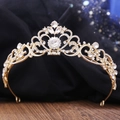 Elegant rose gold bridal crown featuring white rhinestones and heart-shaped patterns - KC Gold With White Rhinestones (H1189)