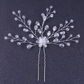 Silver bridal hair pin featuring handcrafted crystal beads and floral wire design - White