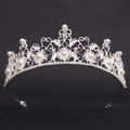 Corona da sposa barocca girasole in argento con perle bianche e strass lucidi - Argento