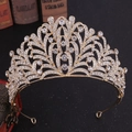 Elegante corona da sposa dorata con strass scintillanti e design a foglia vintage - Oro KC Strass Bianco