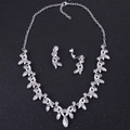 Elegant crystal bridal jewelry set with floral silver alloy necklace and matching earrings - Silver Rhinestone Necklace And Clip Earrings