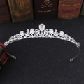 Elegante corona tiara da sposa in argento con cristalli a goccia e strass lucidi - Argento Spesso Zircone Bianco