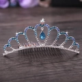 Eleganter silberner Diadem-Haarkamm mit herzförmigen blauen Strasssteinen für Hochzeit und Prinzessin - Großer Haarkamm / Silber-Blaue Strass