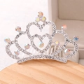 Silver bridal heart tiara hair comb with AB rhinestones for weddings and parties - M / Silver White