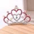 Silver alloy heart tiara hair comb with pink rhinestones and iridescent crystals - M / Silver Pink