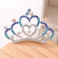 Silver bridal tiara hair comb featuring blue and crystal heart shaped rhinestones - M / Silver & Blue