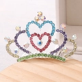 Colorful rhinestone heart crown hair comb for girls in silver alloy finish - M / Silver Multicolor