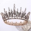 Macro detail of vintage bronze bridal crown featuring intricate leaf patterns and rhinestones - Antique Gold White Rhinestone