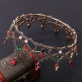 Close-up of Baroque black bridal crown with multi-color crystals and vintage gold metal detail - Antique Gold Multi-color Rhinestone Style
