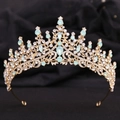Couronne dorée luxueuse pour mariées avec cristaux vert menthe et strass clairs scintillants - Or Strass Blanc Opale Verte (H1269)