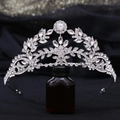 Elegante Brautkrone mit Blättern aus Silberlegierung und funkelnden Zirkonsteinen - Silberfarben Weißer Zirkon