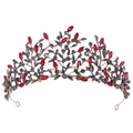 Dettaglio della tiara vintage in bronzo con gemme rosse marquise e strass neri - Strass Rosso Oro Antico