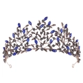 Dettaglio della corona vintage in bronzo con gemme blu navy e piccoli cristalli grigi - Oro antico blu