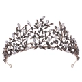 Corona da sposa barocca vintage con foglie di bronzo e cristalli grigio scuro - Oro Antico Strass Bianco