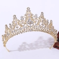 Close-up of elegant gold bridal crown featuring intricate vine patterns and sparkling 3A zircons - KC Gold (White Zircon)