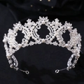 Detailed macro view of silver wedding crown with baroque pearls and luxury crystals - Silver White Rhinestone Artificial Pearl
