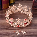 Set gioielli da sposa barocco con strass rossi e perle su corona vintage e orecchini abbinati - Set Corona E Perno Orecchini