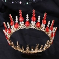 Corona dorata con cristalli rossi a goccia e strass scintillanti per acconciature sposa - Oro con strass rossi