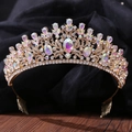 Baroque gold leaf crown with iridescent crystals and secure metal side hair combs - With Comb / KC Gold White Diamond + AB Diamond