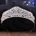 Exquisite silver bridal crown featuring sparkling rhinestones and baroque floral patterns - Silver With White Rhinestones (H1187)