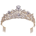 Elegante tiara da sposa dorata con cristalli scintillanti e gemme a goccia per matrimoni - Pettine a Corona (H1342) / Tono Oro Strass Bianco