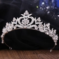 Elegant silver bridal tiara with heart-shaped crystals on dark wood and silk - Silver With White Rhinestones (H1202)