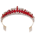 Elegante tiara da sposa dorata con cristalli rossi e strass bianchi su sfondo bianco - Pettine in Oro KC Strass Rossi