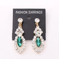 Elegant gold drop earrings with emerald green stones and sparkling crystal accents - KC Gold Green Rhinestone (Clip-on)