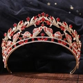Corona da sposa vintage con strass rossi e design a farfalla dorata di lusso - Oro KC Diamante Bianco + Diamante Rosso Grande