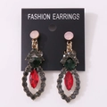 Retro multi-color rhinestone drop earrings with pink, green and red marquise crystals - Antique Gold Multicolor Rhinestone (Clip-on)