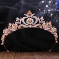 Exquisite rose gold bridal crown with champagne crystals and white sparkling rhinestones - Rose Gold With Peach Rhinestones (H1202)