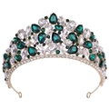 Lussuosa corona da sposa vintage in oro con gemme verde scuro e accenti in cristallo - Oro con strass verdi