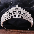 Luxury bridal crown with teardrop crystals and silver-plated baroque style wedding tiara - Thick Silver White Rhinestone