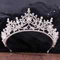 Elegante corona da sposa in lega d'argento con strass barocchi e gemme a goccia d'acqua - Argento Spesso Strass Bianchi