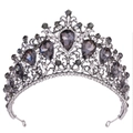Barocke schwarze Kristall-Tiara mit birnenförmigen grauen Edelsteinen und Silberfinish - Antik Silber Weiß & Transparent Schwarz Strass