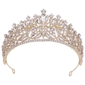 Elegante tiara da sposa in lega dorata con strass simmetrici e anelli per il fissaggio - Oro KC Strass Bianchi