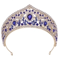 Elegante corona da sposa dorata con cristalli blu a goccia e strass brillanti - Oro Strass Blu
