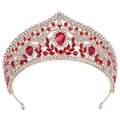 Corona da sposa barocca dorata con strass rossi a goccia e cristalli per matrimoni - Oro Strass Rosso