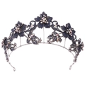 Corona da sposa vintage con strass blu e cristalli AB su base in argento antico - Argento Antico Strass Blu Inchiostro