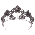 Baroque vintage dark grey tiara with purple floral motifs and shimmering rhinestones - Antique Silver Black Rhinestone